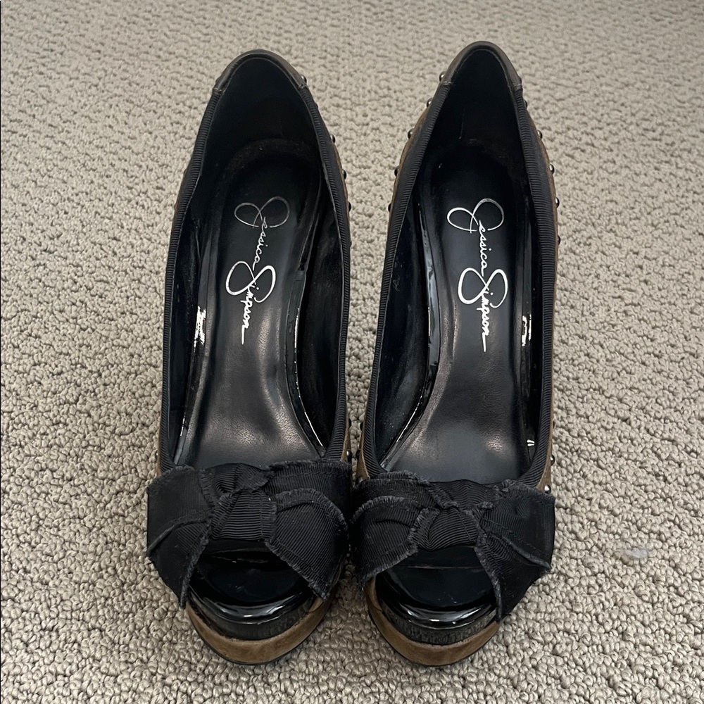 Jessica Simpson Black Bow Peep Toe Heels